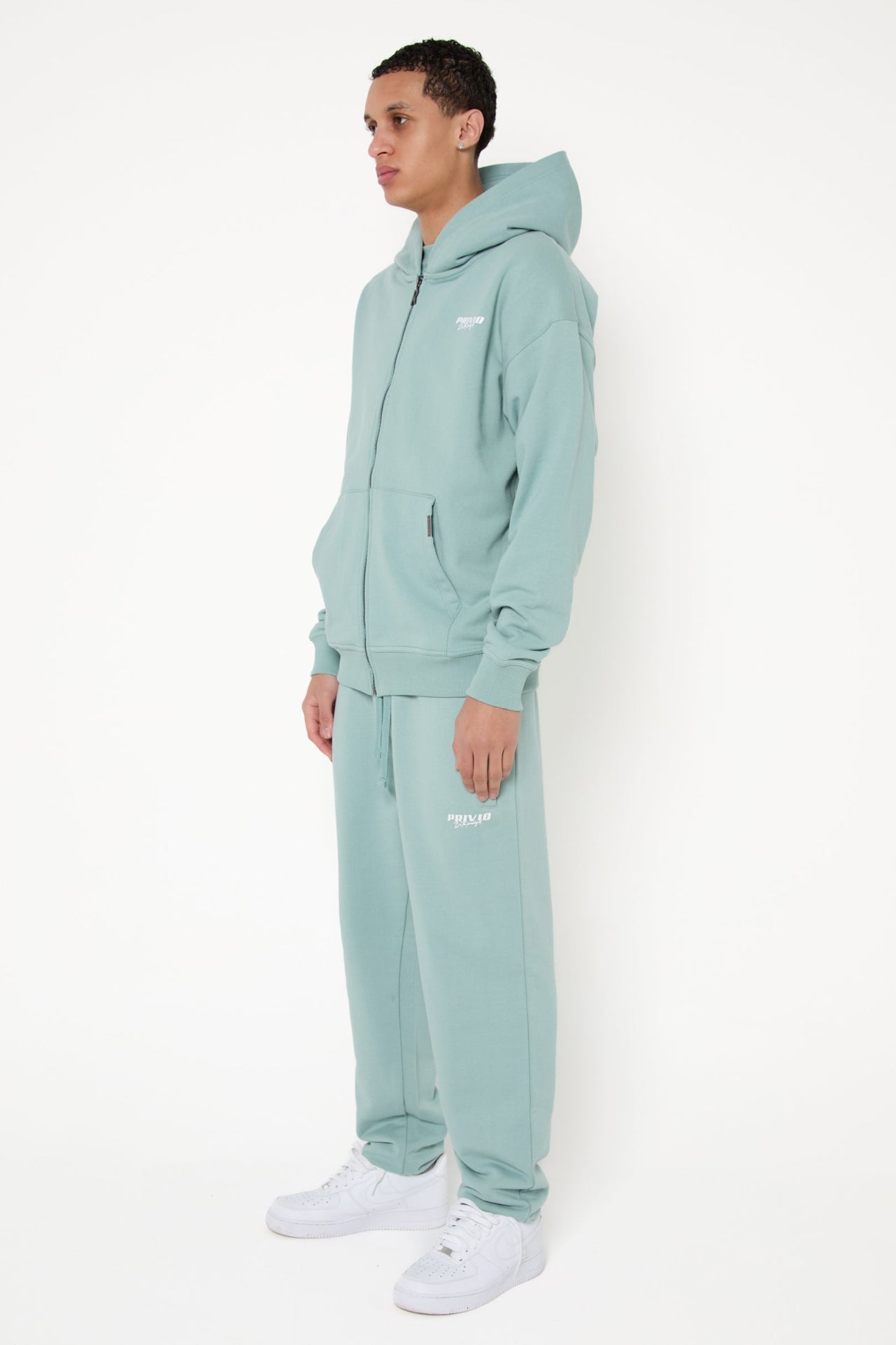 Oversized Cotton Zip Up Hoodie - Dusty Mint