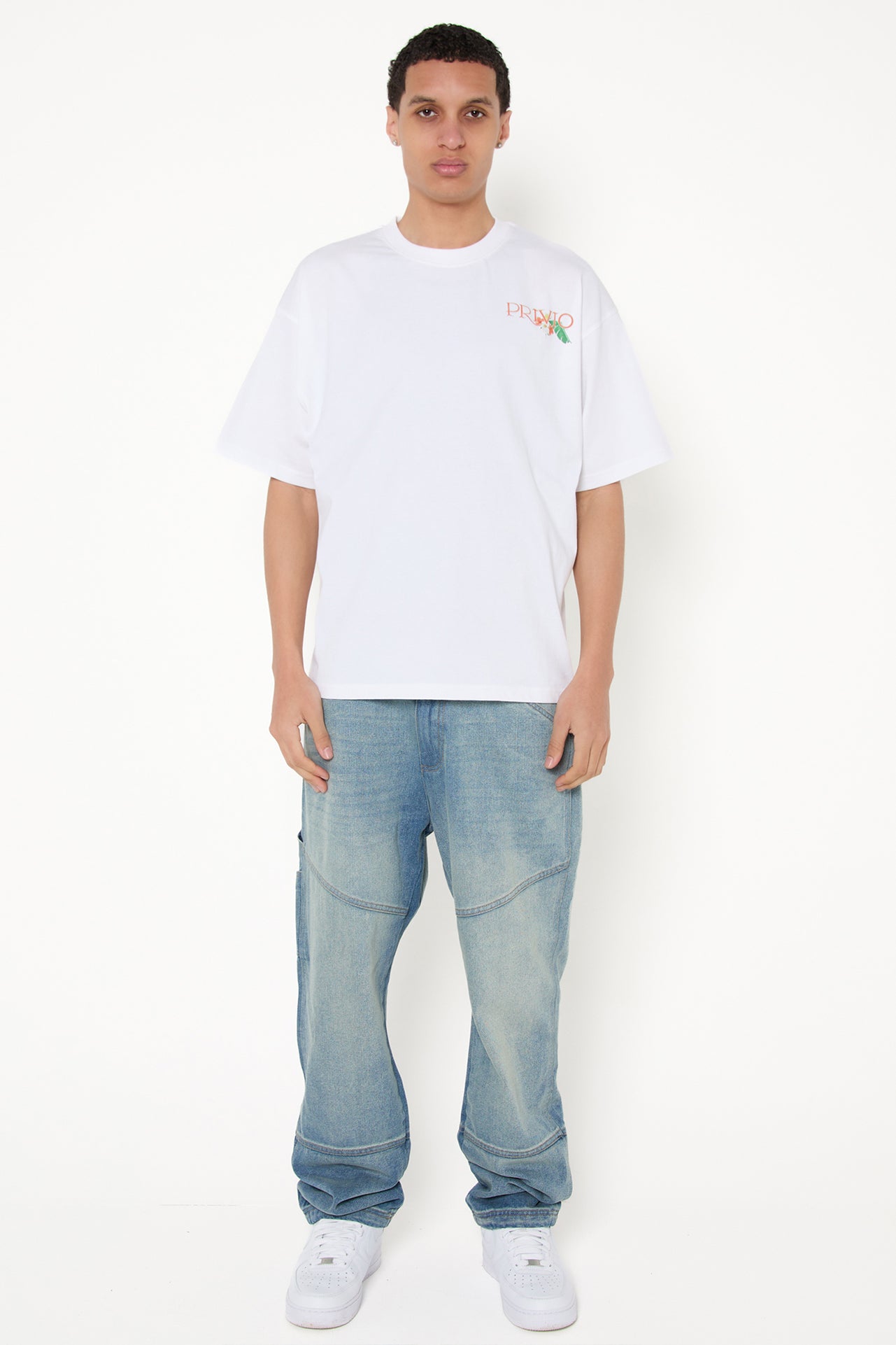 Privio Logo Relaxed Graphic Cotton T-Shirt - White