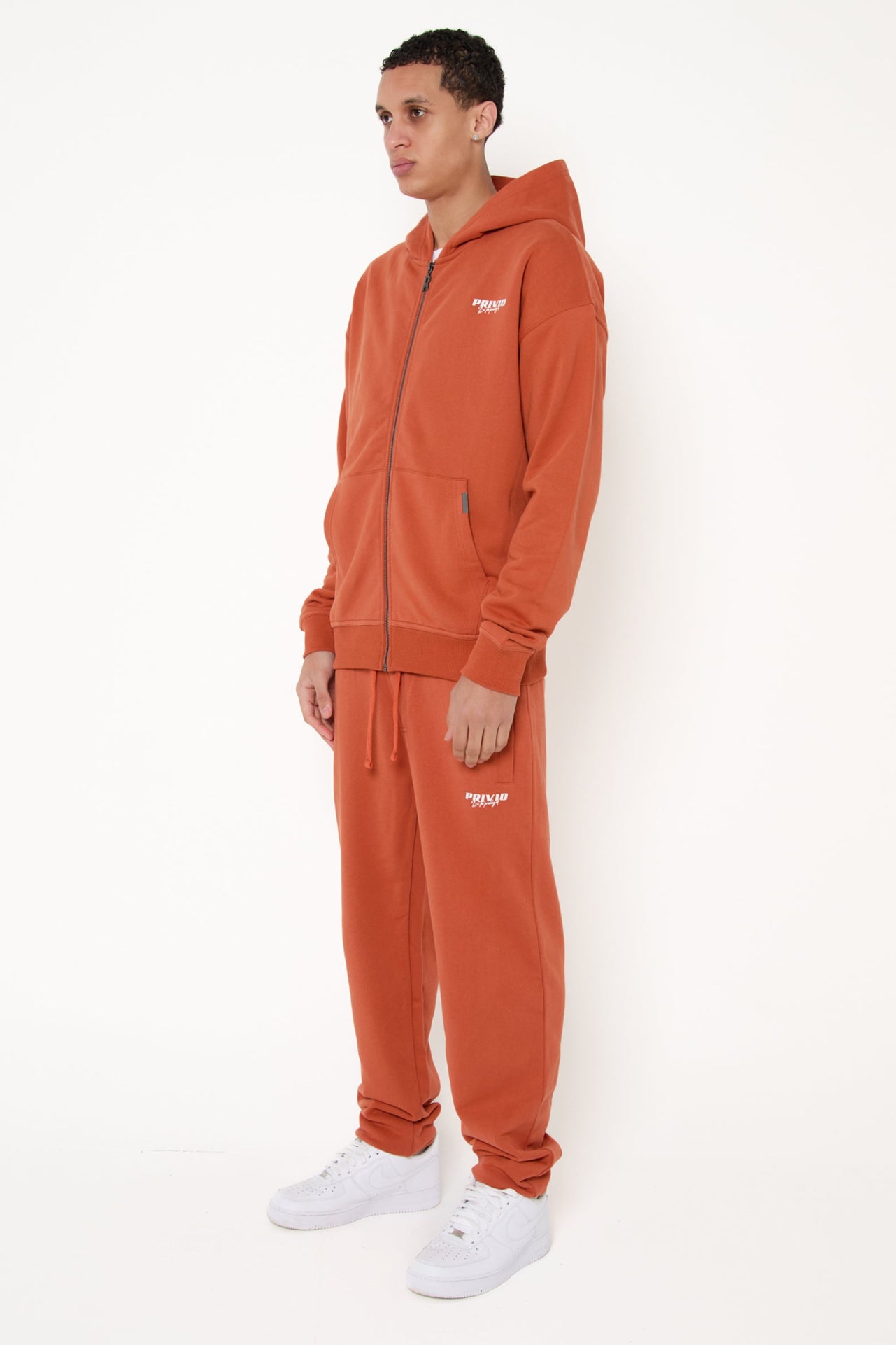 Oversized Cotton Zip Up Hoodie - Rusty Orange
