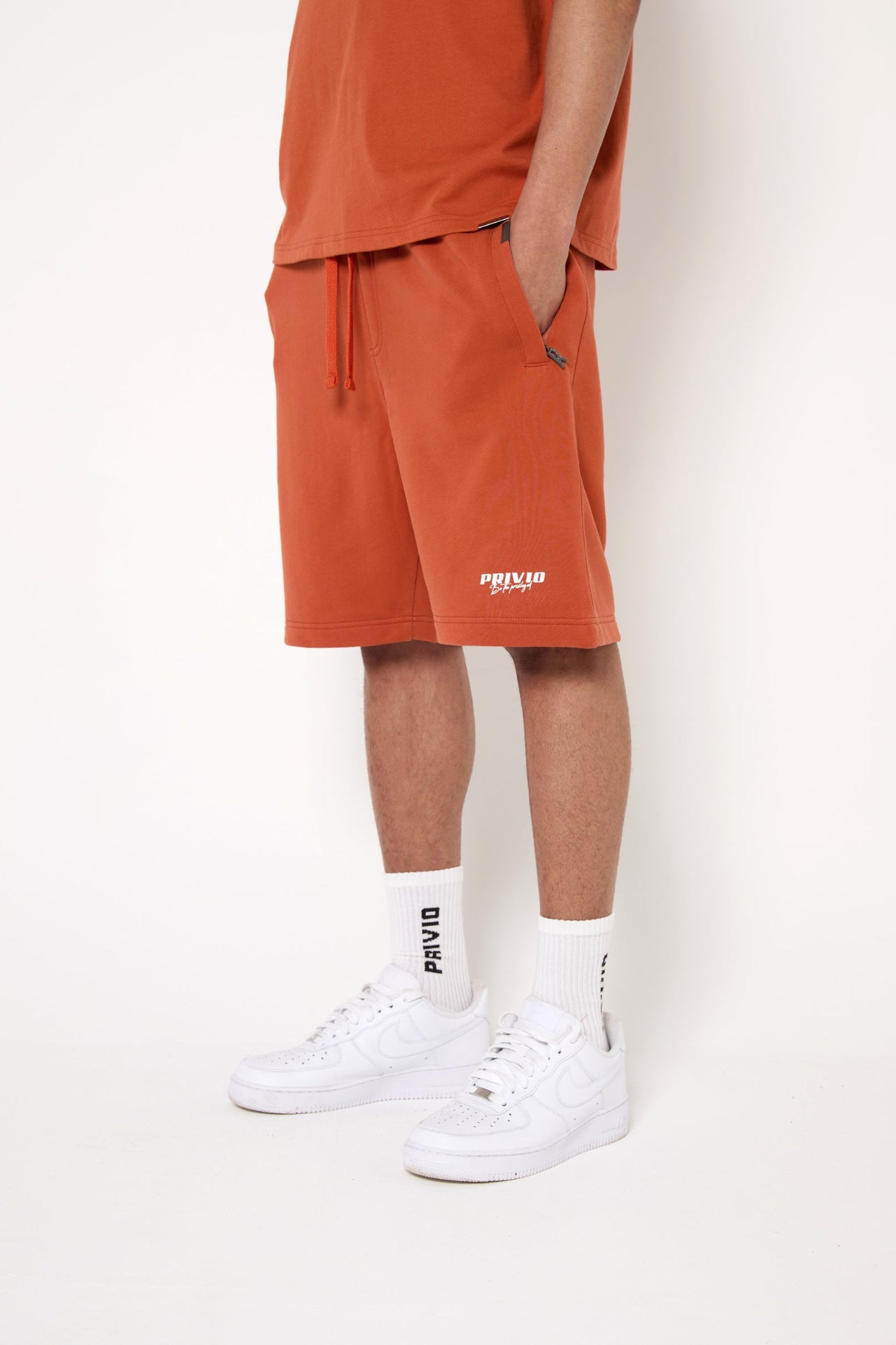 Cotton Washed Drawstring Shorts - Rusty Orange