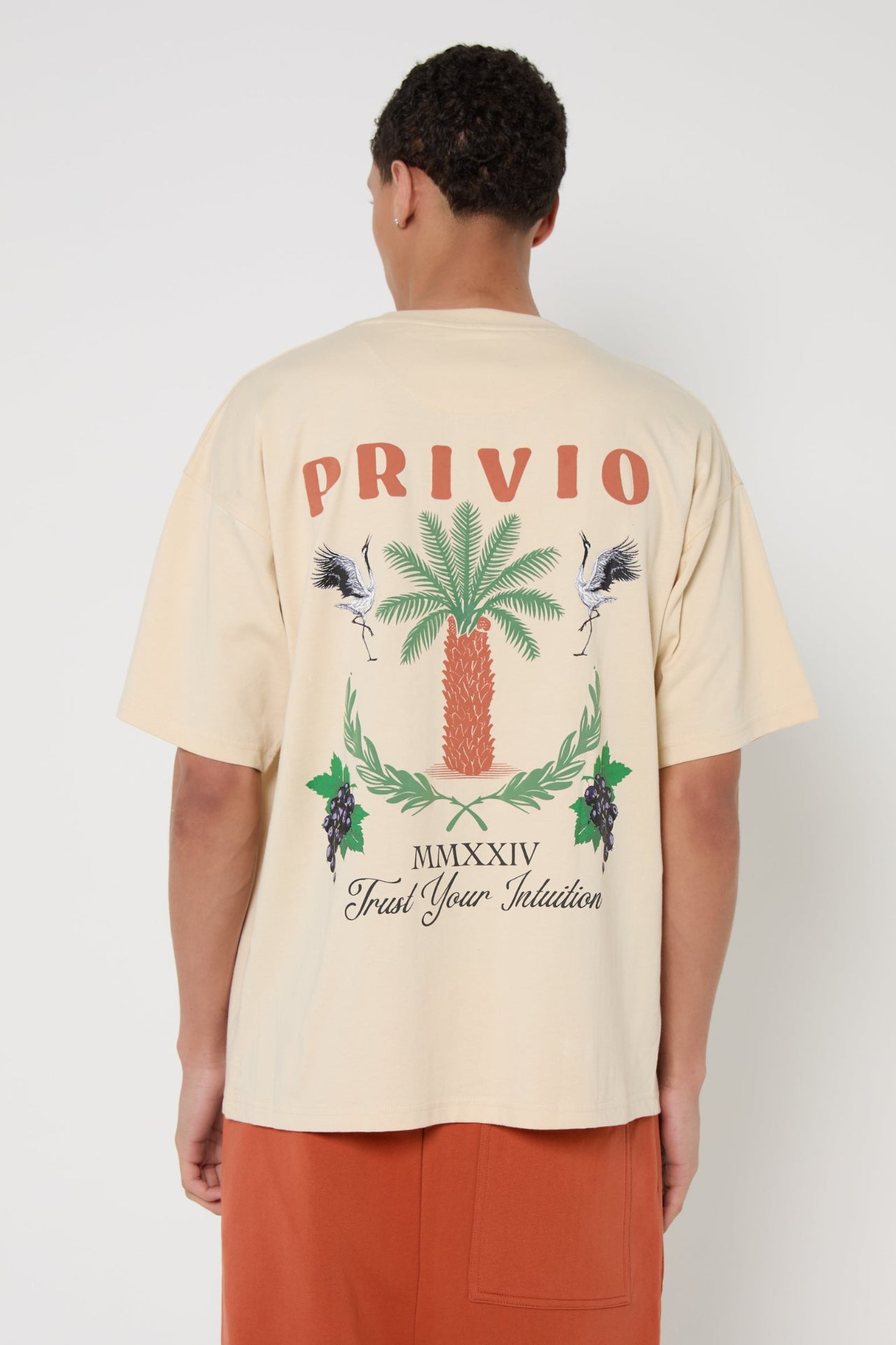 Relaxed Graphic Cotton T-Shirt - Beige