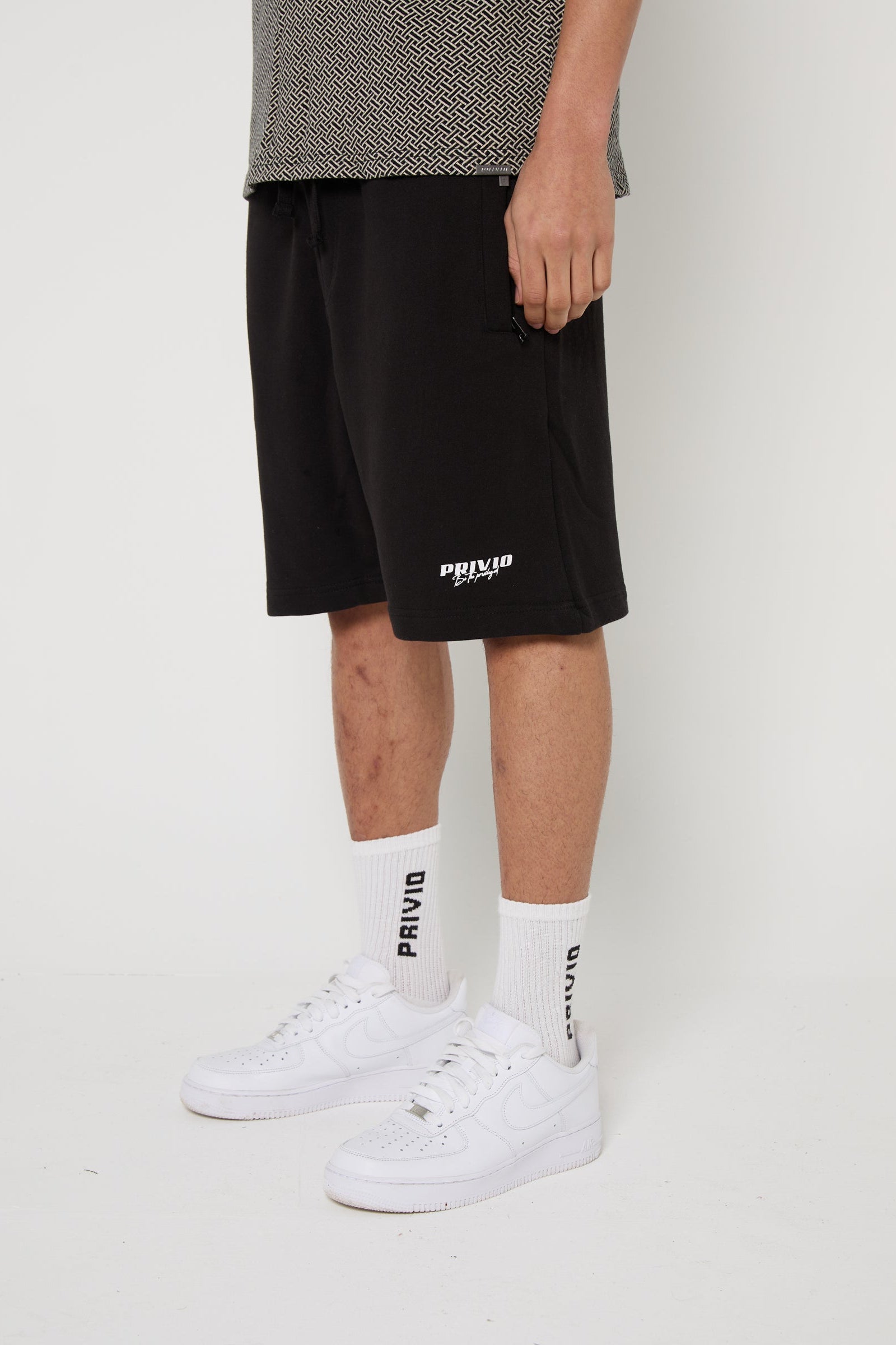 Cotton Washed Drawstring Shorts - Black