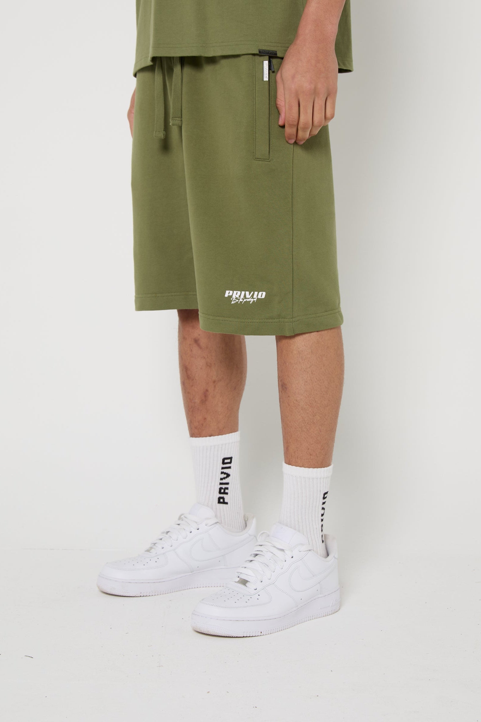 Cotton Washed Drawstring Shorts - Khaki