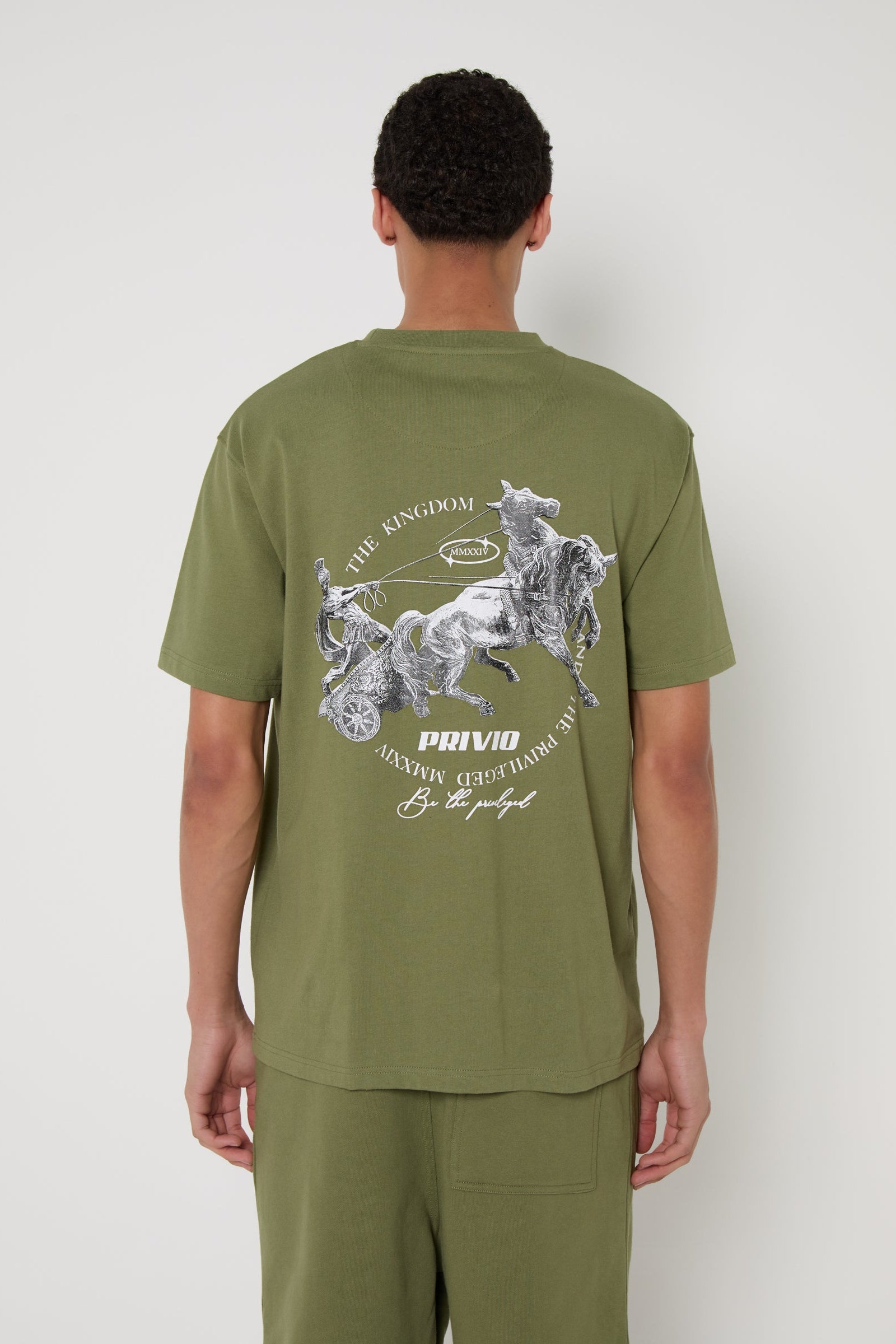 Relaxed Graphic Cotton Warrior T-Shirt - Khaki