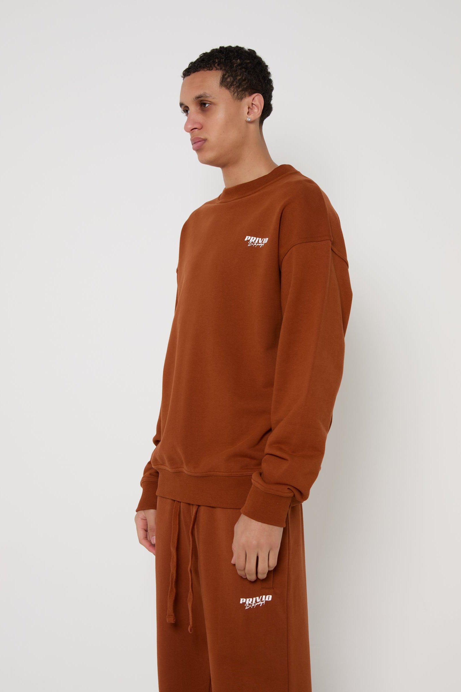 Oversized Washed Cotton Logo Sweatshirt - Brown