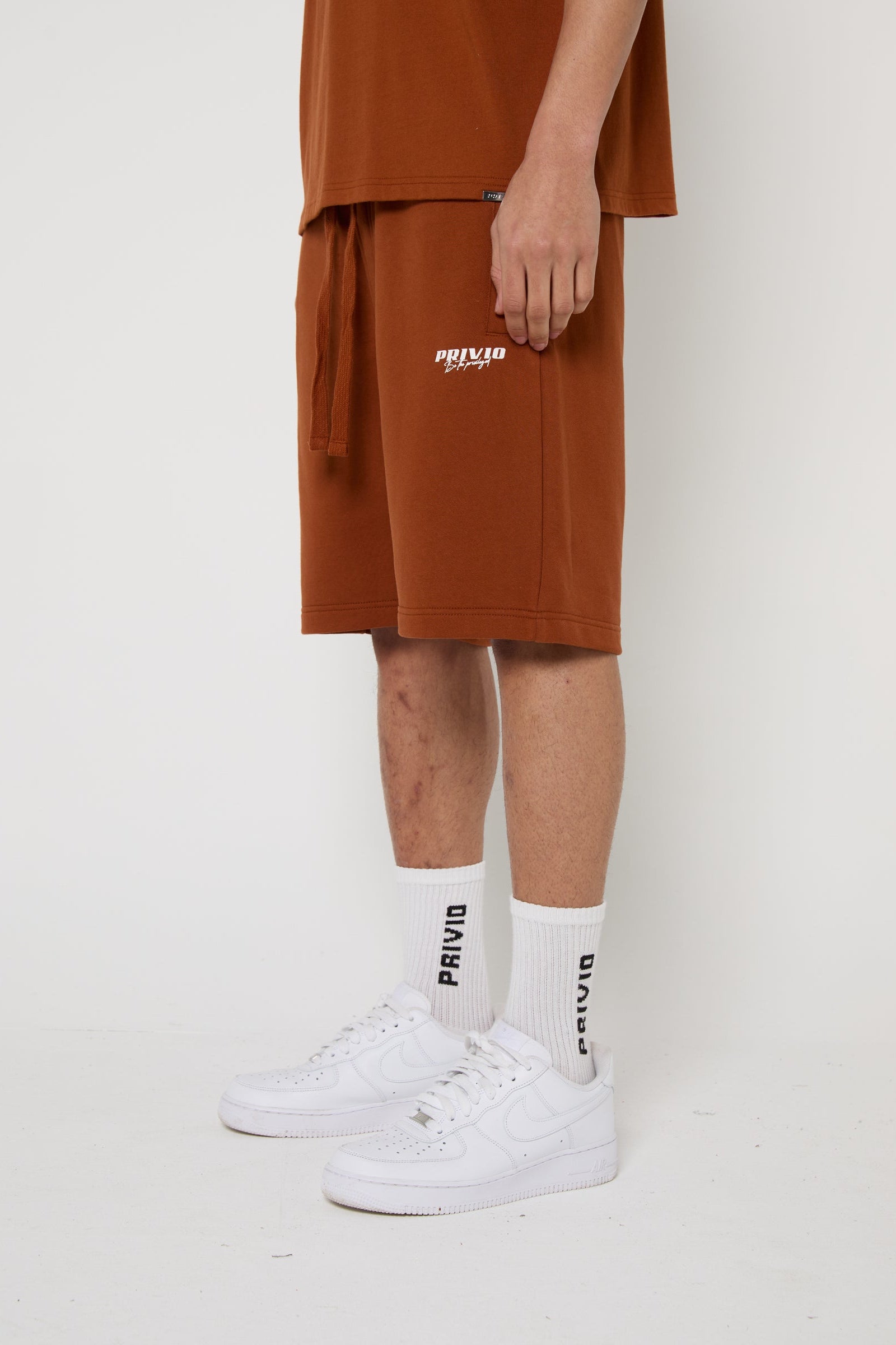 Cotton Washed Drawstring Shorts - Brown