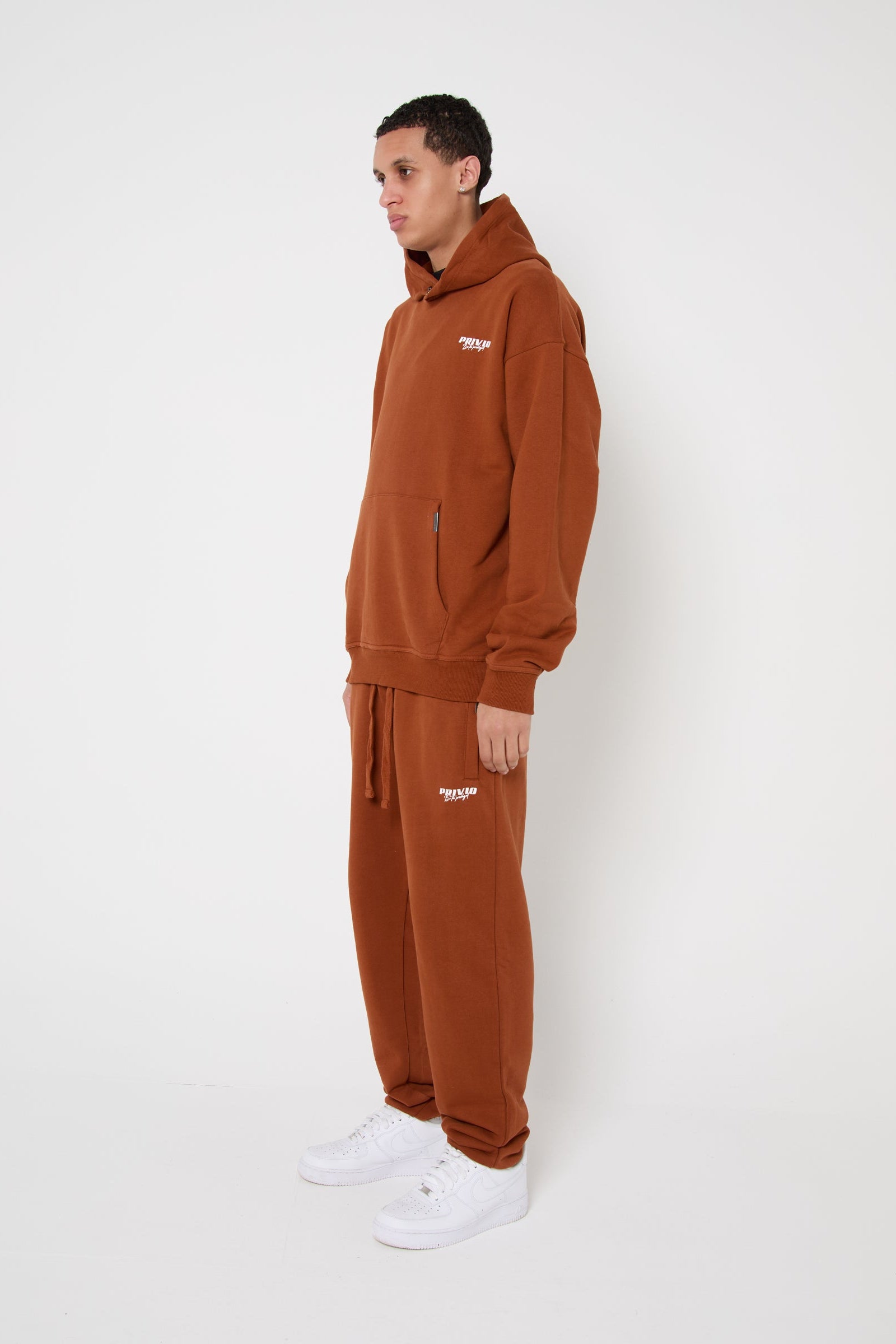 Oversized Washed Cotton Hoodie - Brown