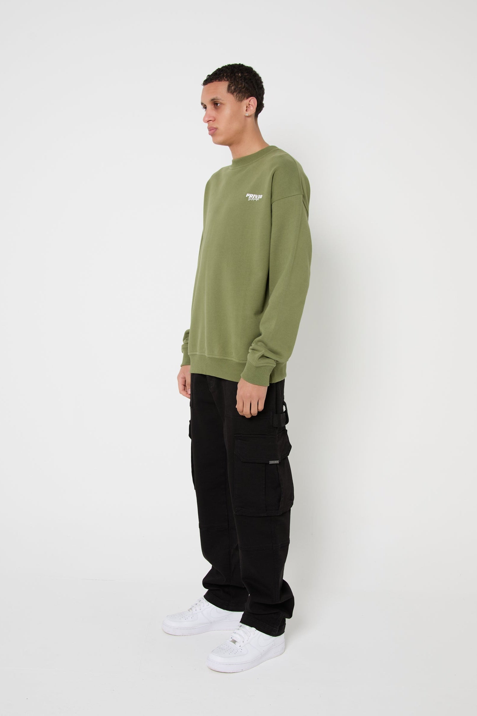 Oversized Washed Cotton Logo Sweatshirt - Khaki