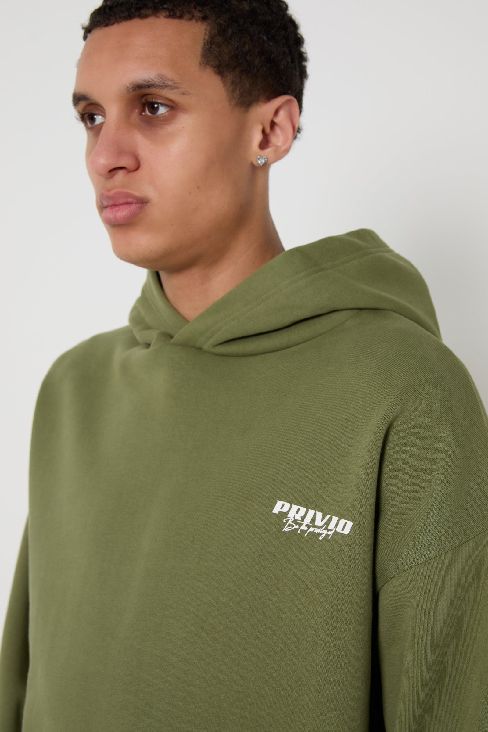 Oversized Washed Cotton Hoodie - Khaki