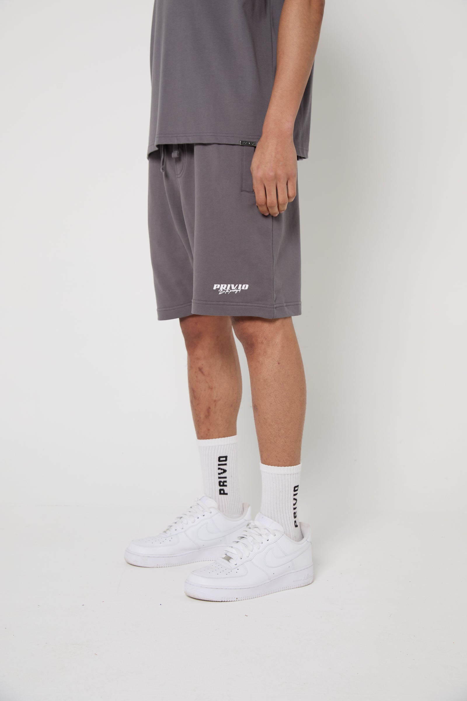 Cotton Washed Drawstring Shorts - Grey