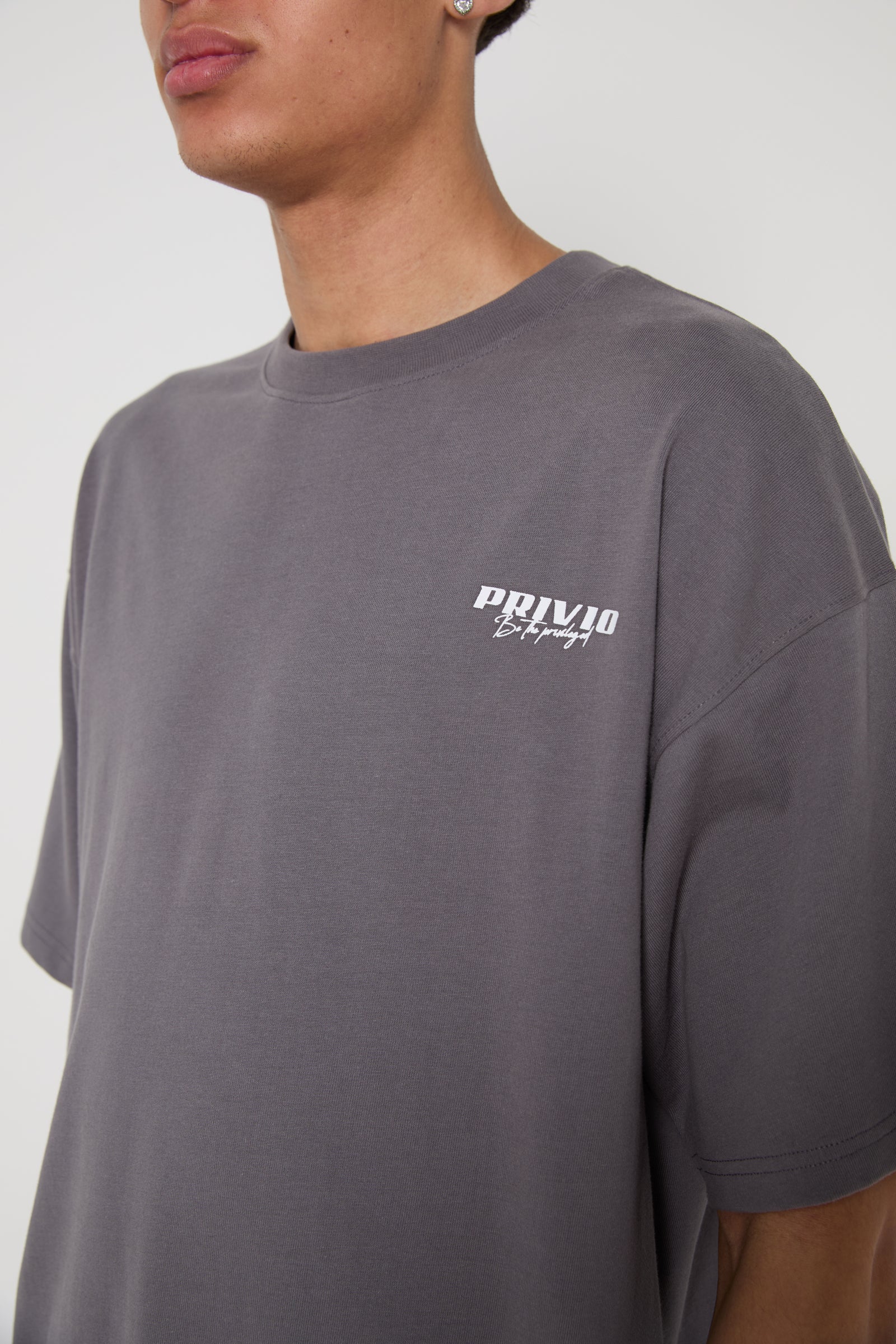 Relaxed Privio Logo Cotton T-Shirt - Grey