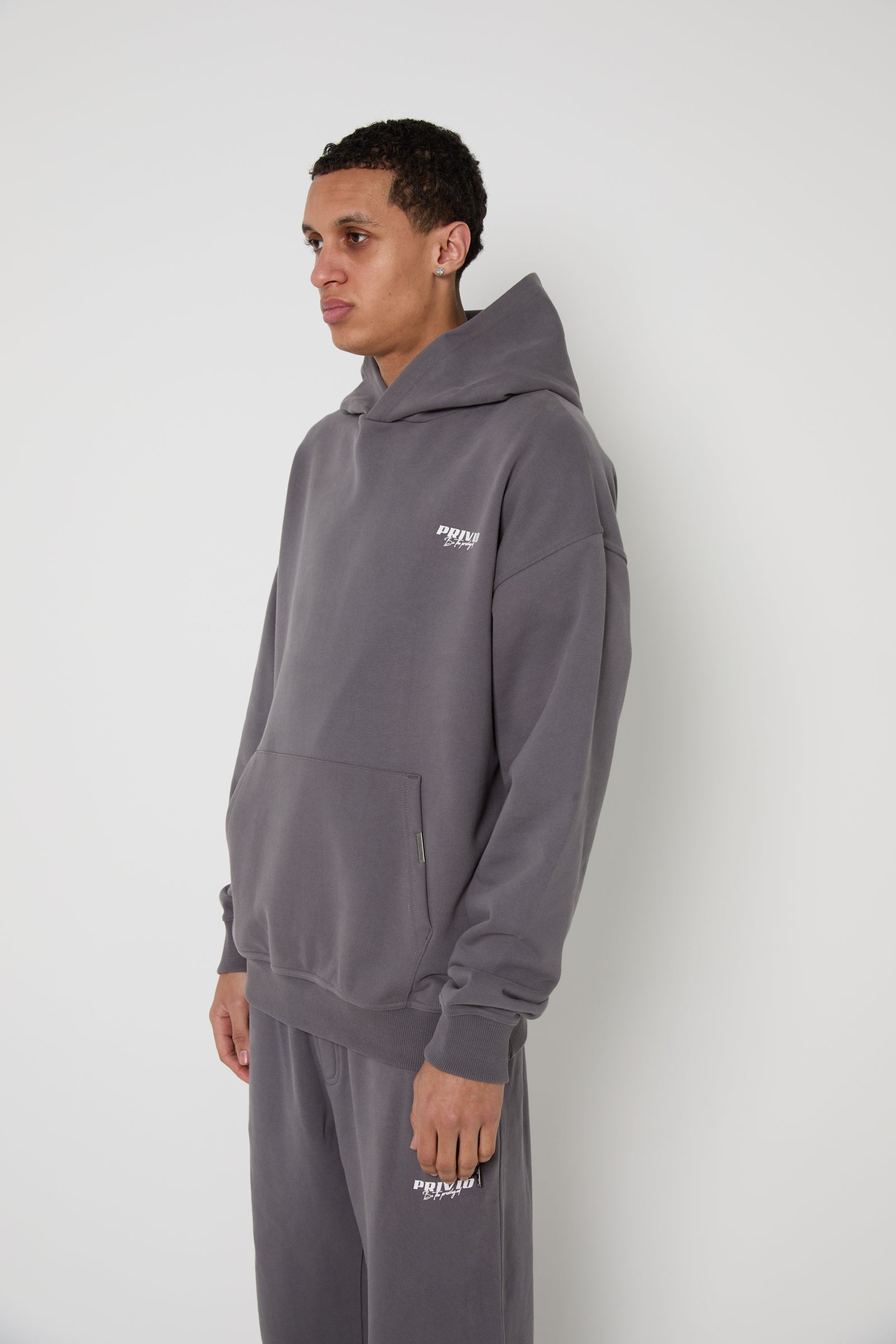 Oversized Washed Cotton Hoodie - Grey