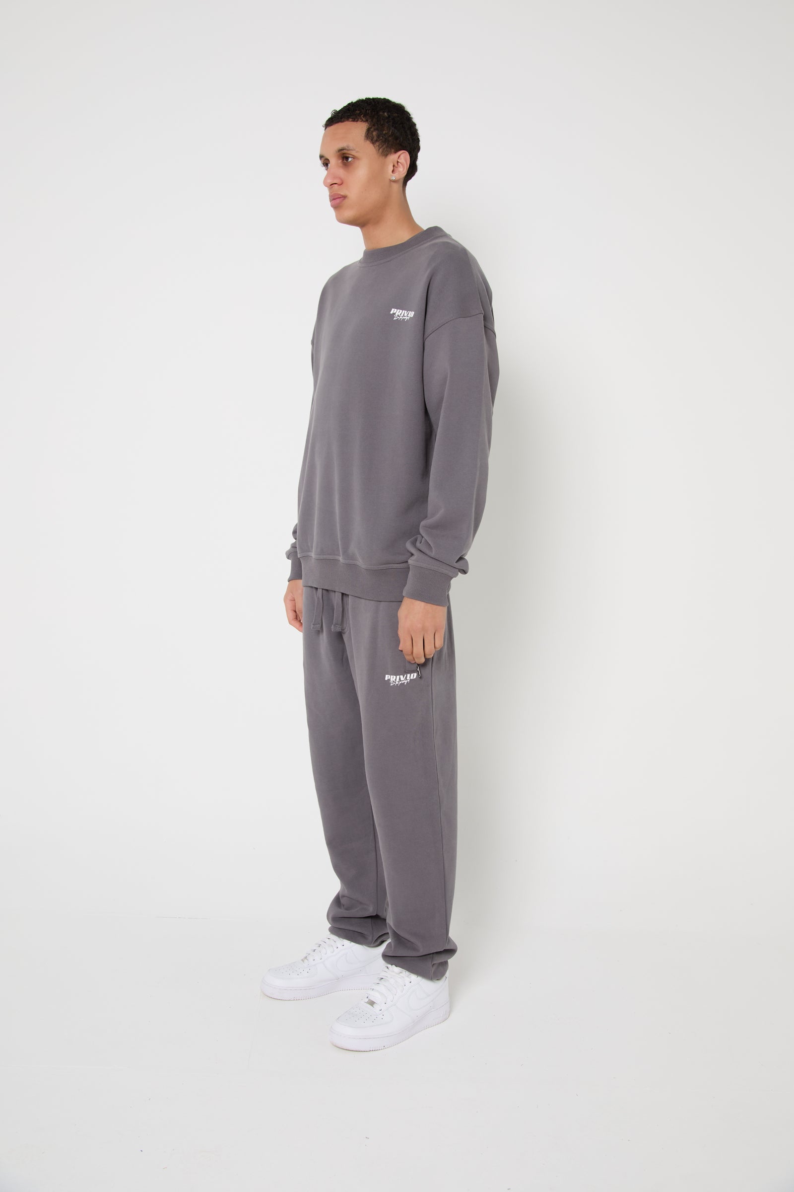 Oversized Washed Cotton Logo Sweatshirt - Grey