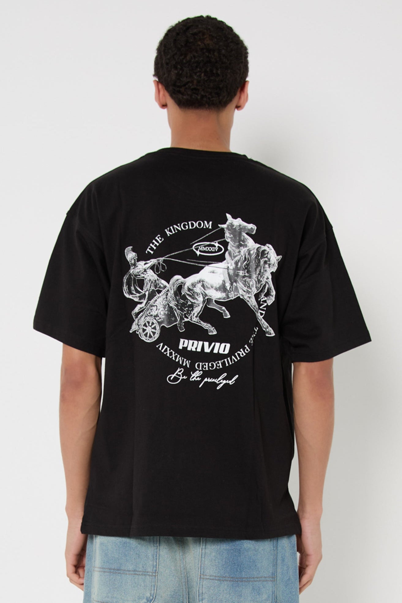 Relaxed Graphic Cotton Warrior T-Shirt - Black
