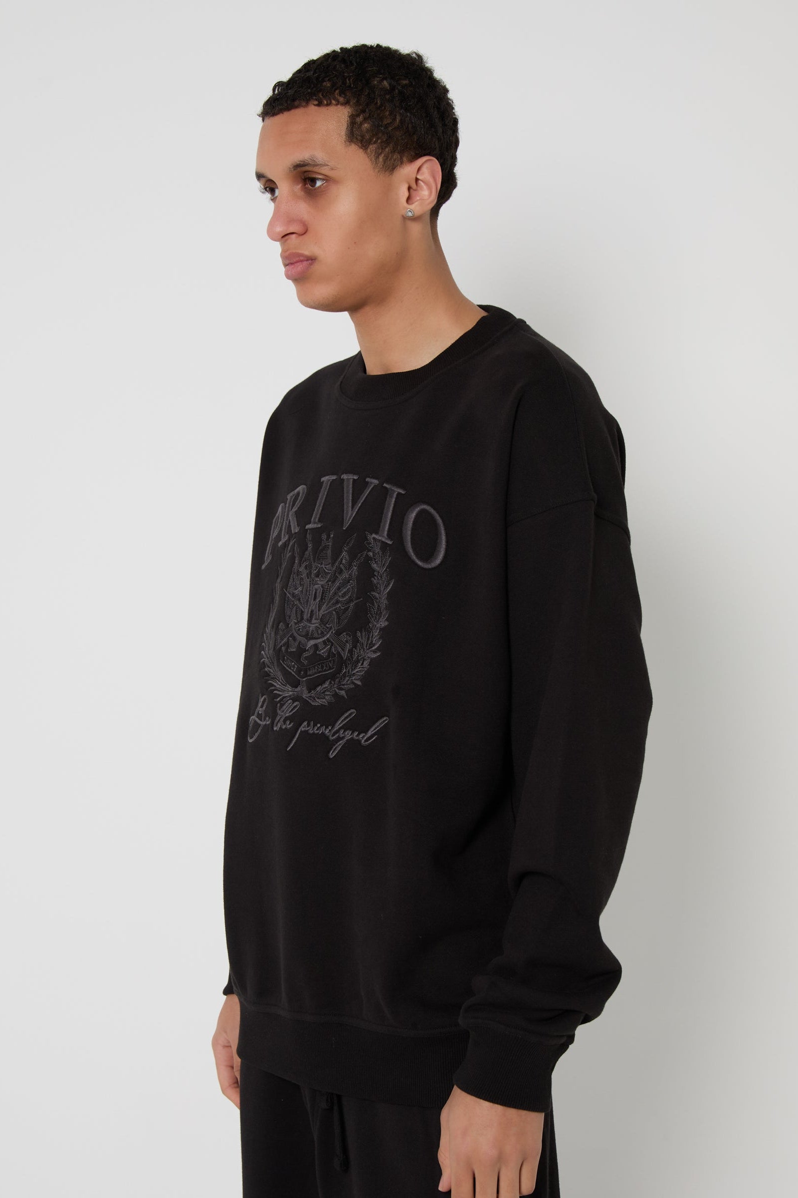 Oversized Washed Cotton Embroidered Sweatshirt - Black