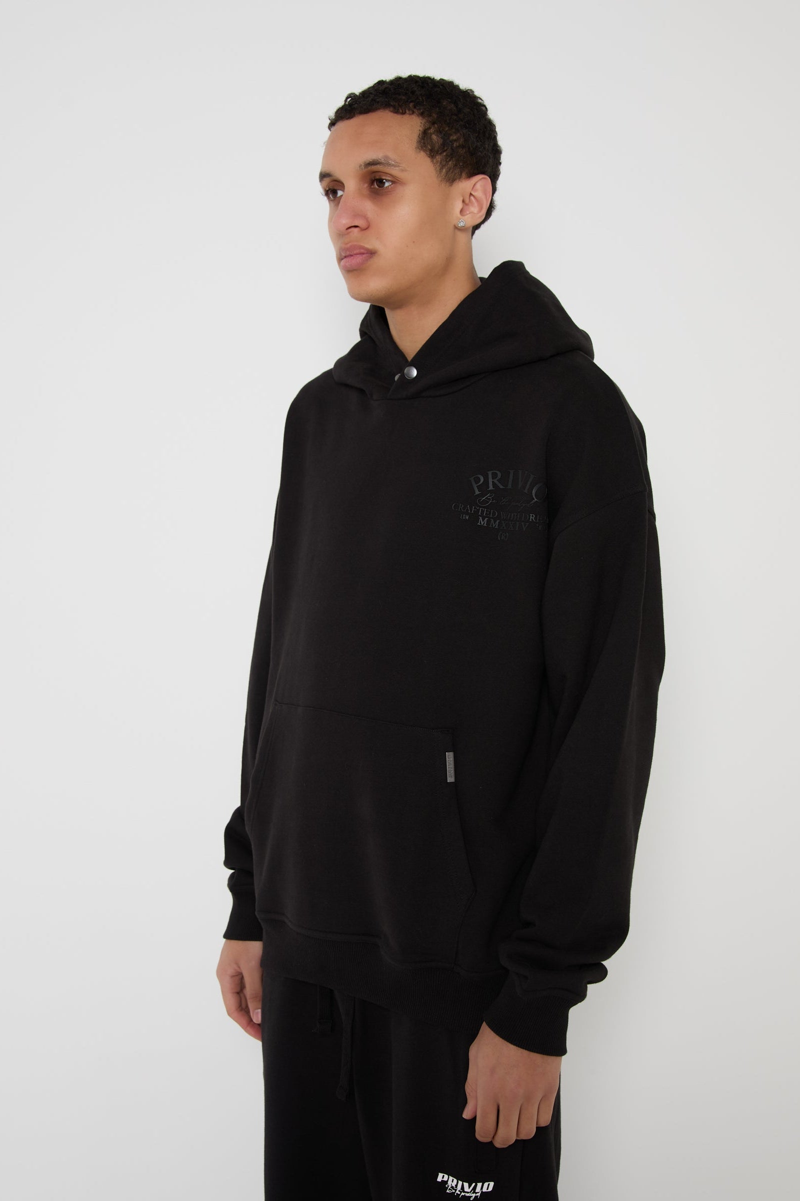 Privio Oversized Washed Cotton Hoodie - Black