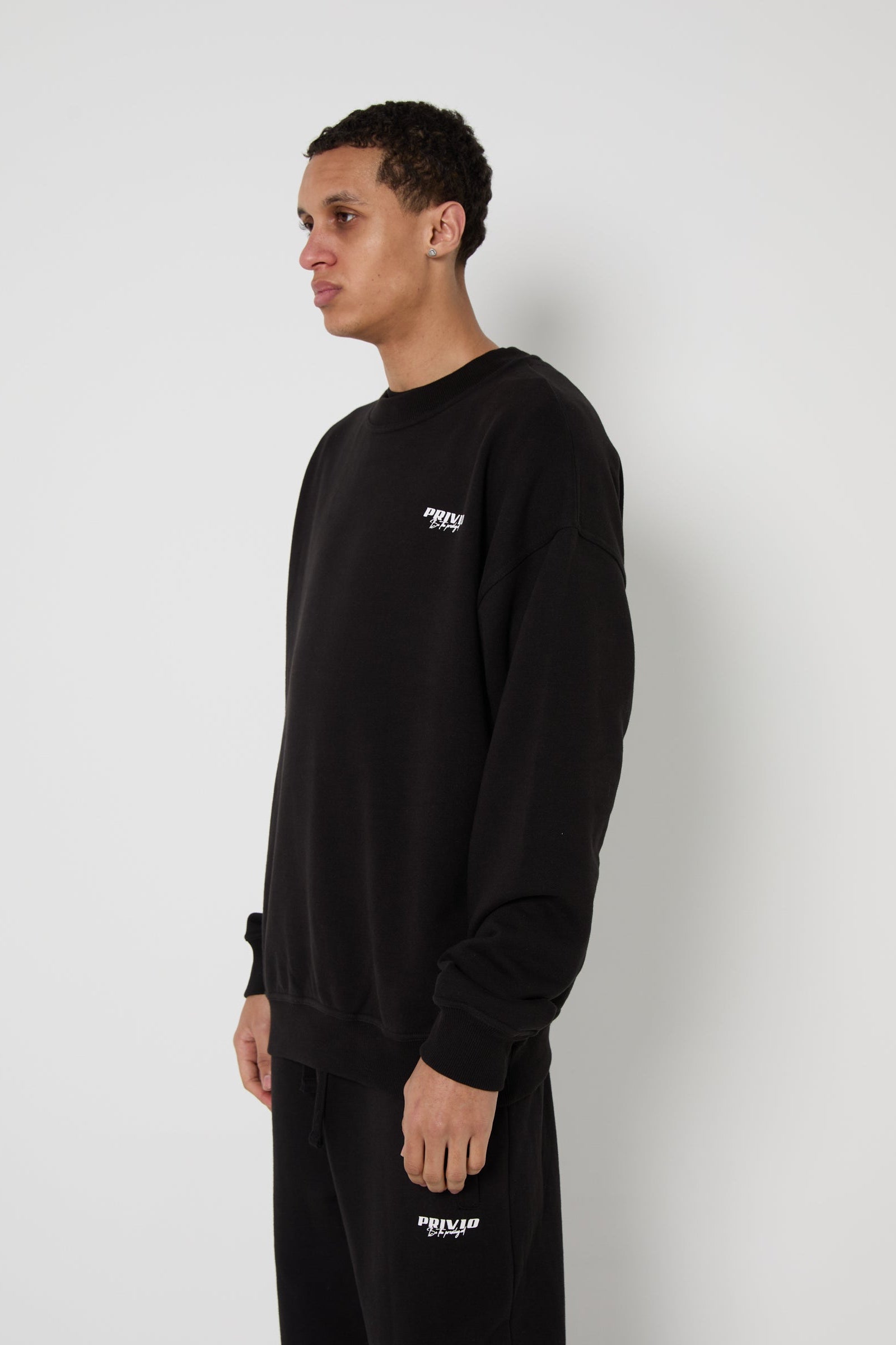 Oversized Washed Cotton Logo Sweatshirt - Black