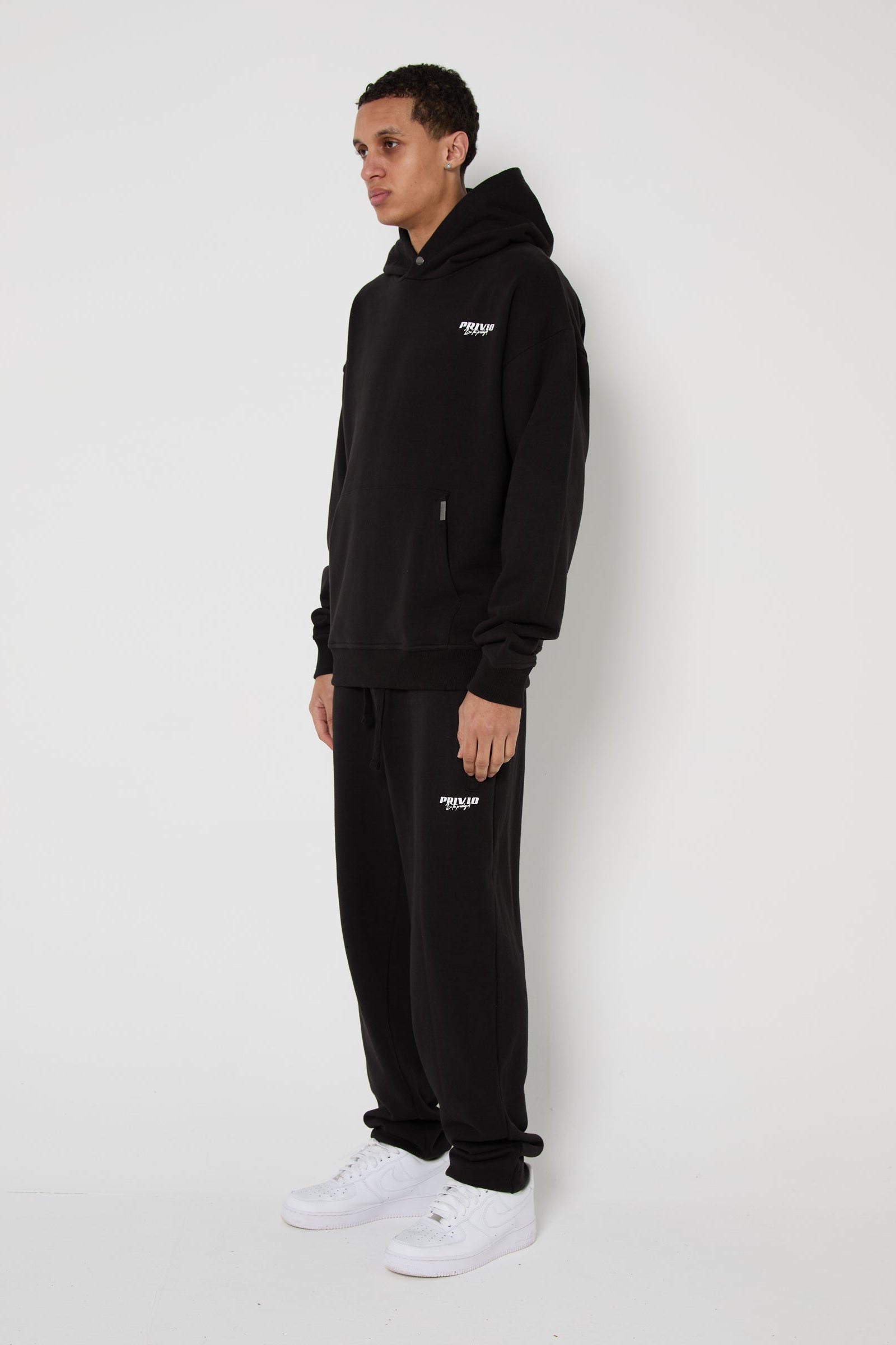 Oversized Washed Cotton Hoodie - Black