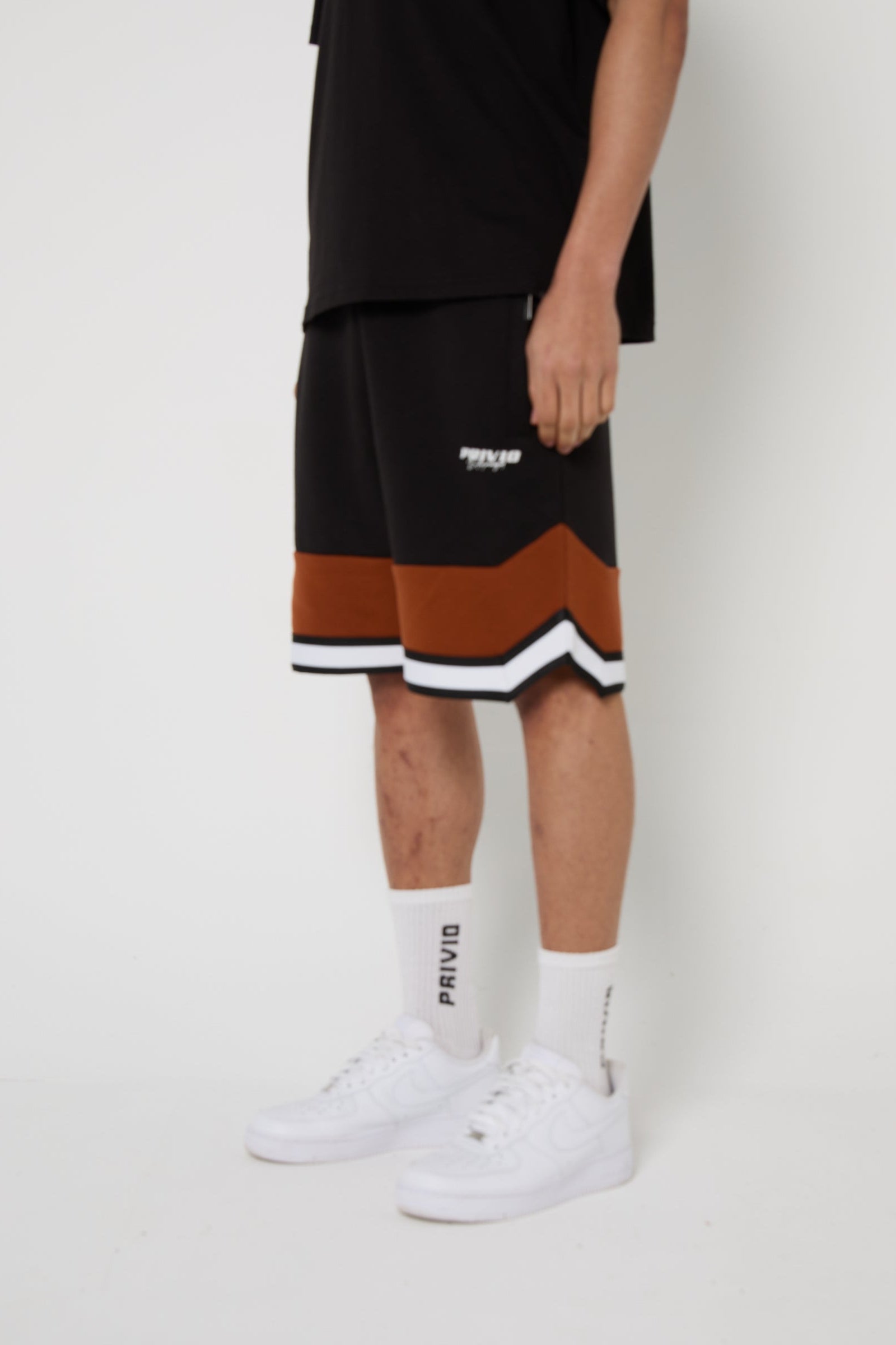 Cotton Washed Paneled Shorts - Black