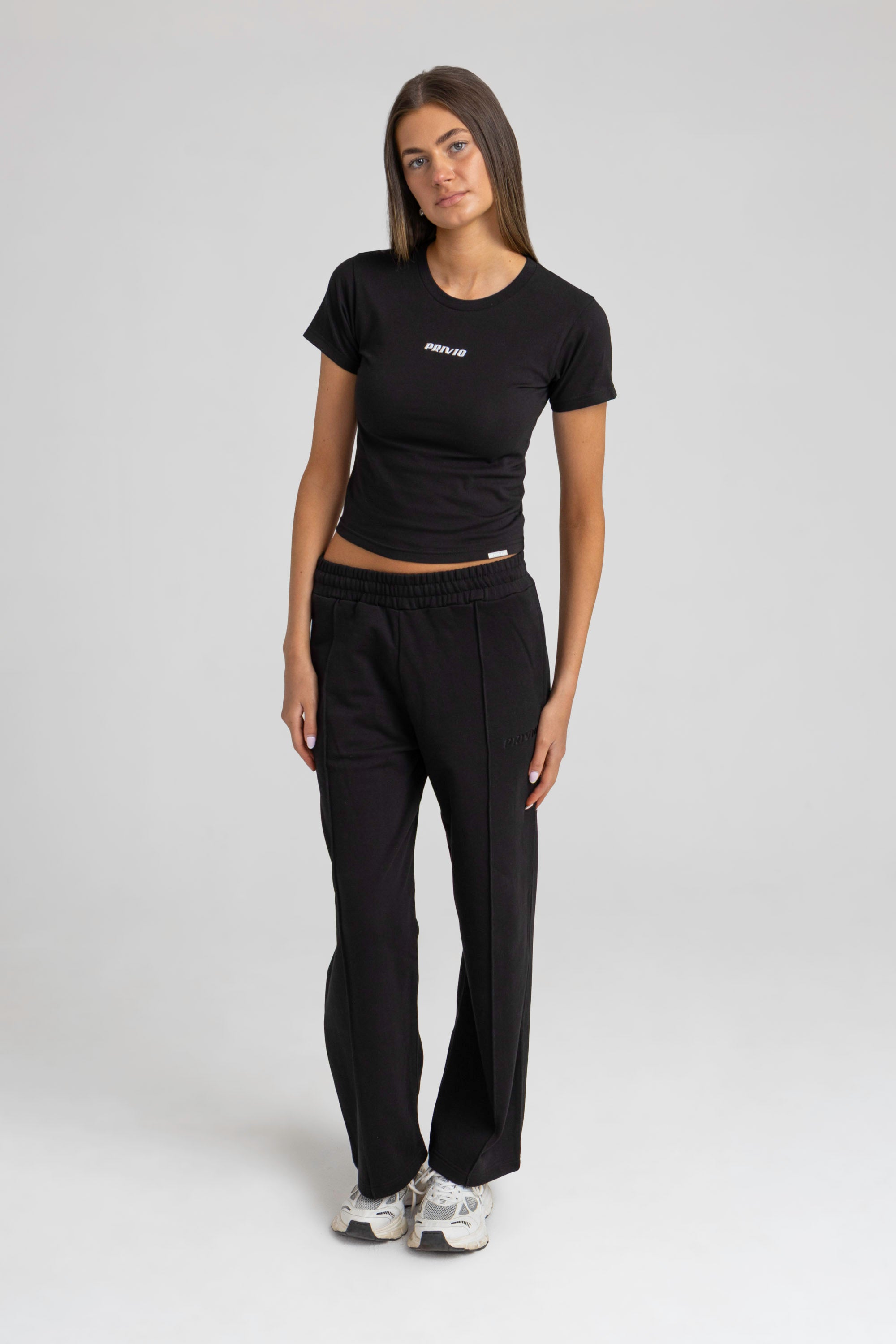 Logo Print Cropped T-Shirt - Black