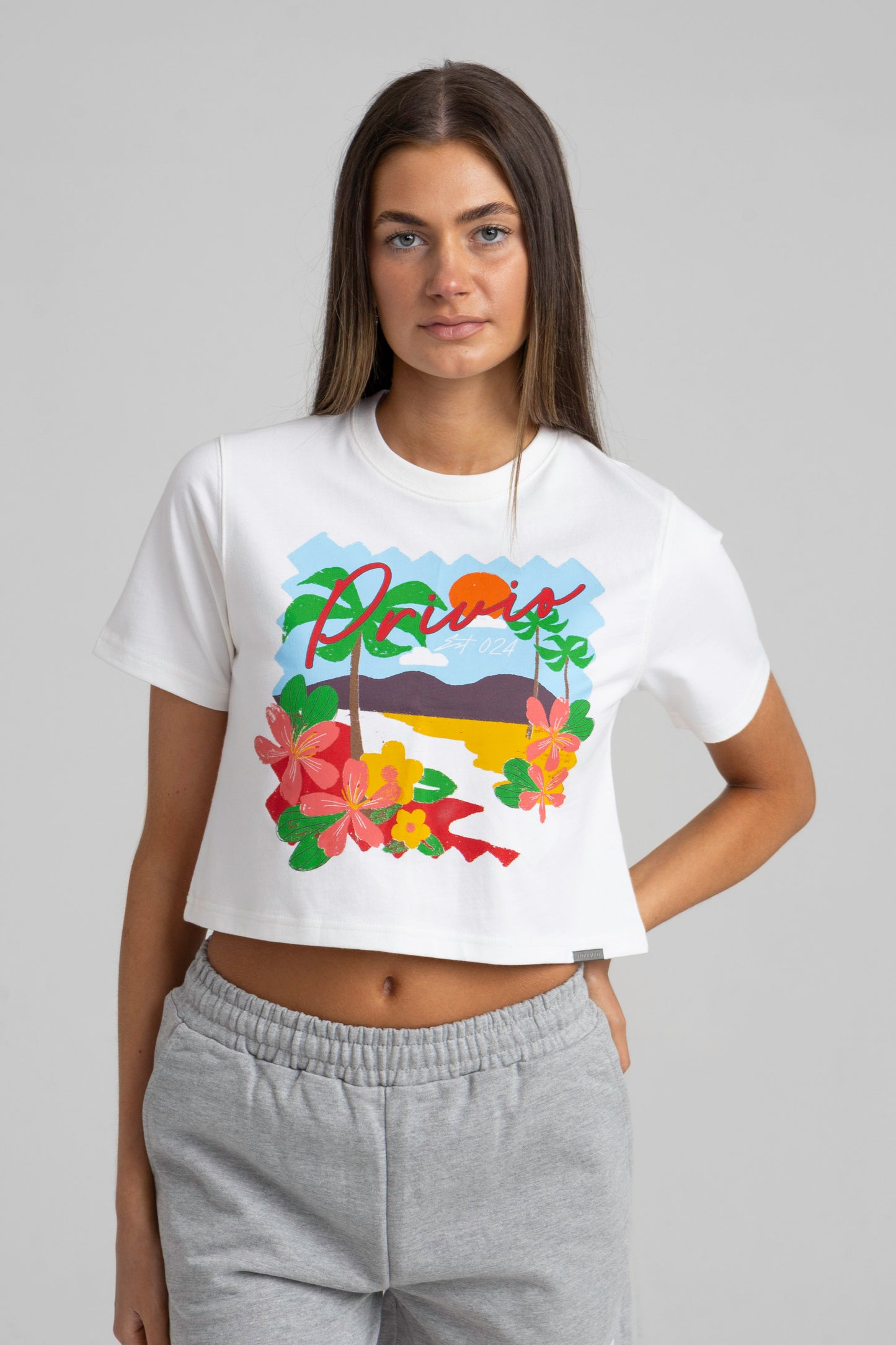 PRIVIO TROPICAL CROPPED T-SHIRT