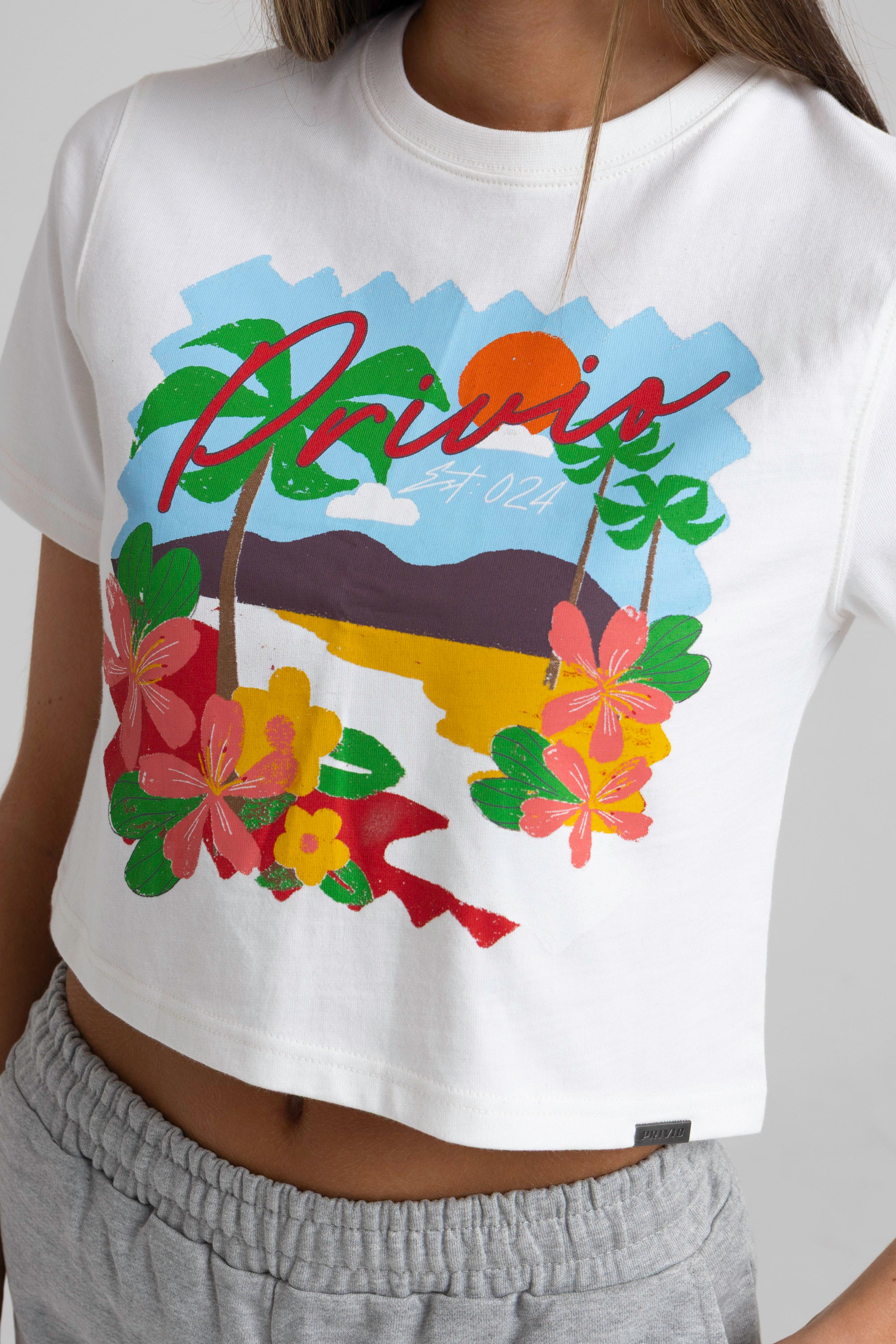 Tropical Graphic Cropped T-Shirt - White