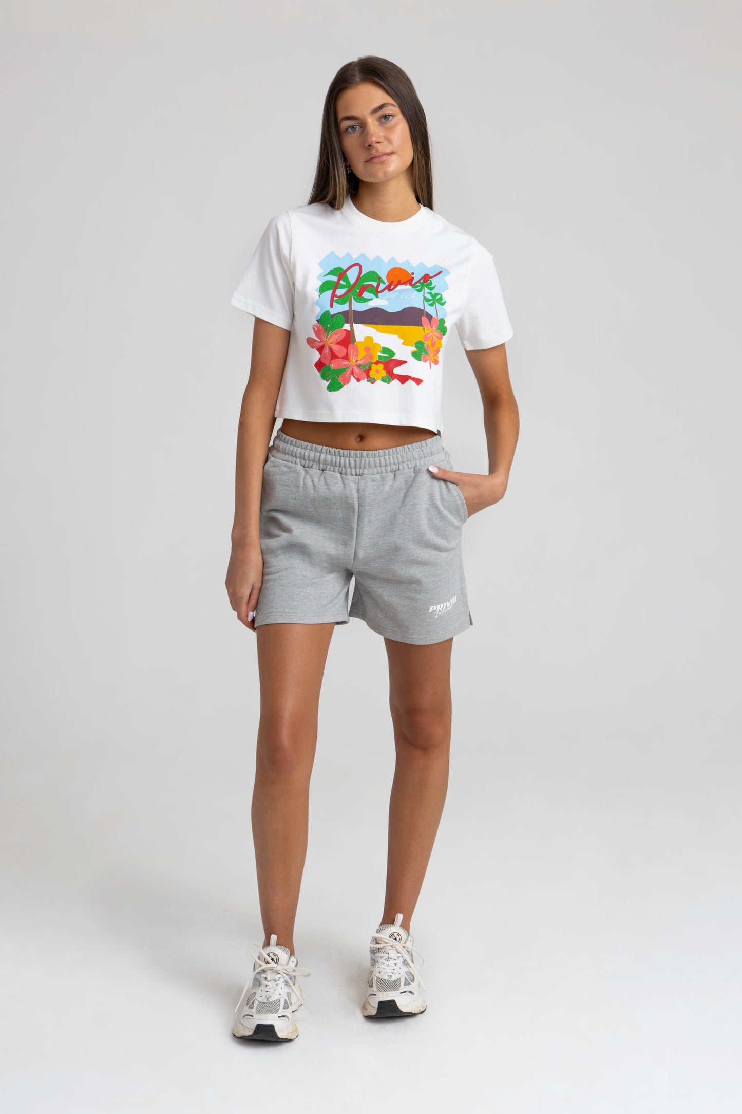 PRIVIO TROPICAL CROPPED T-SHIRT