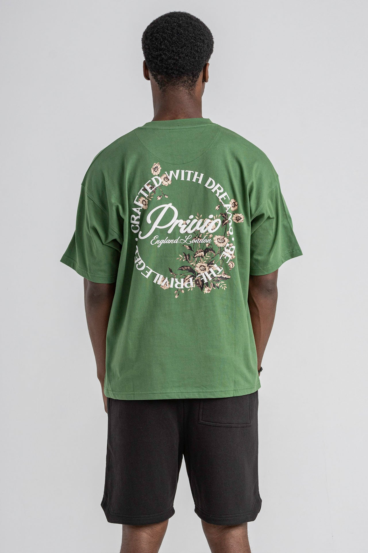 Privio Circle Print Graphic Cotton T-Shirt - Green
