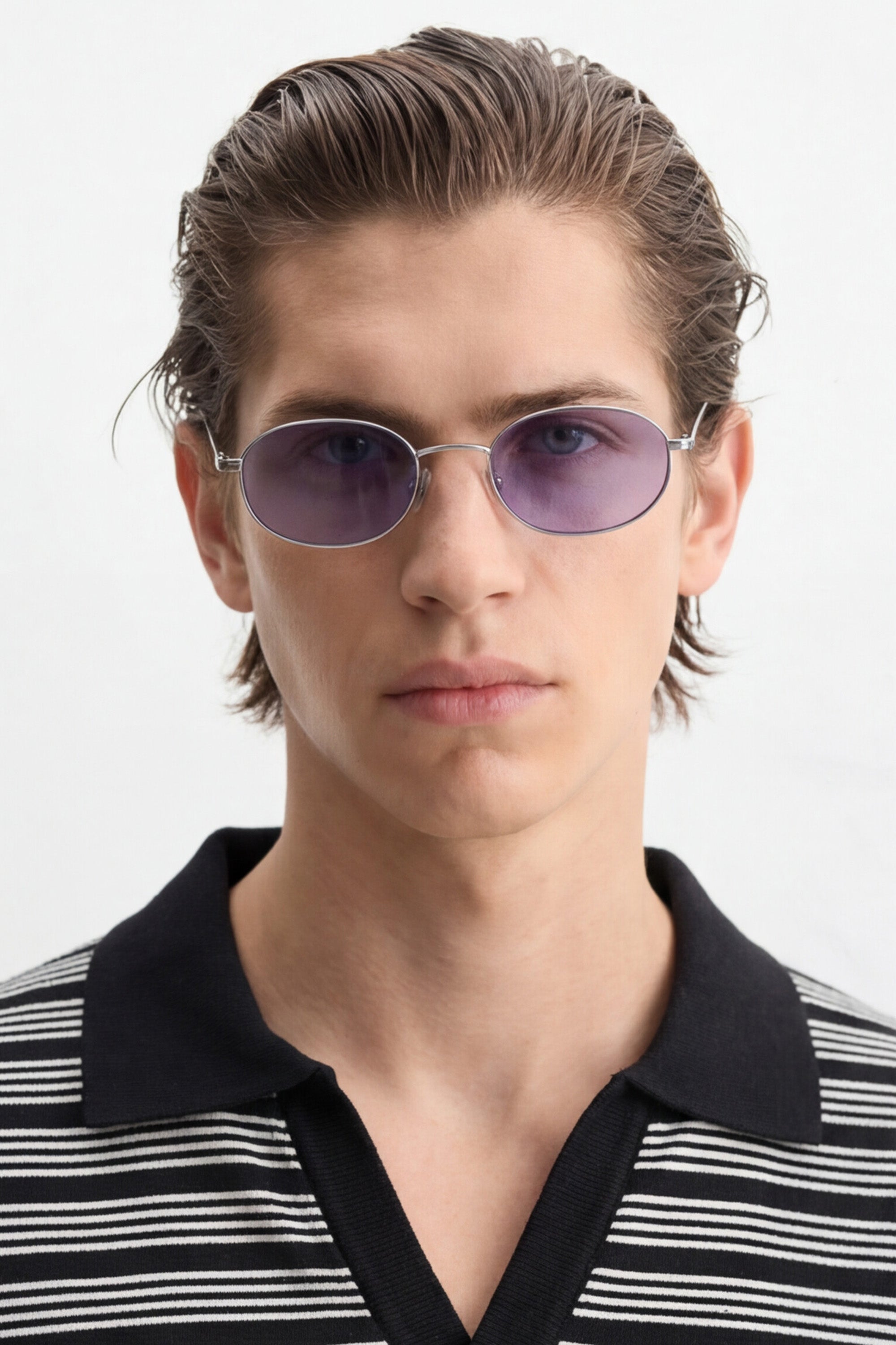Oversized Striped Knit Polo - Black