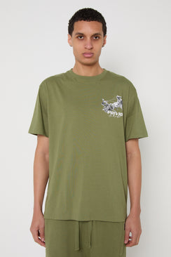 Relaxed Graphic Cotton Warrior T-Shirt - Khaki