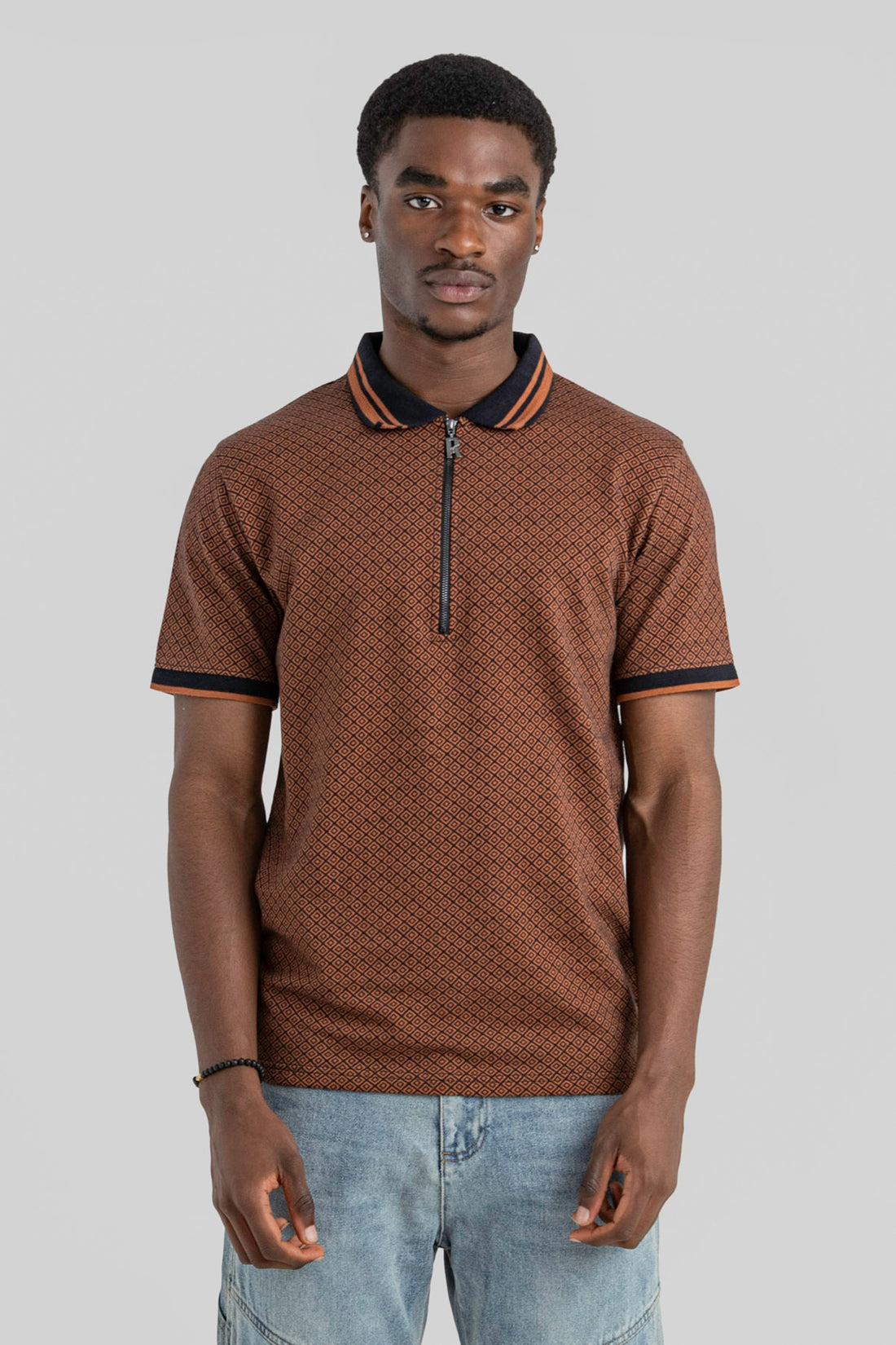 SLIM FIT QUATER ZIP JACQUARD POLO TSHIRT