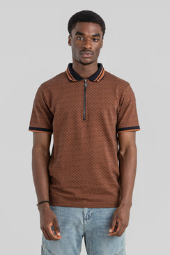 Jacquard Zip Up Polo Shirt