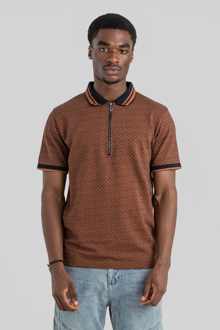 SLIM FIT QUATER ZIP JACQUARD POLO TSHIRT