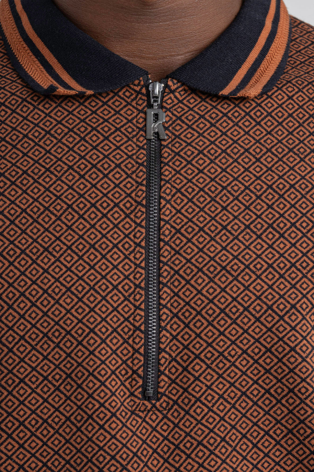 SLIM FIT QUATER ZIP JACQUARD POLO TSHIRT