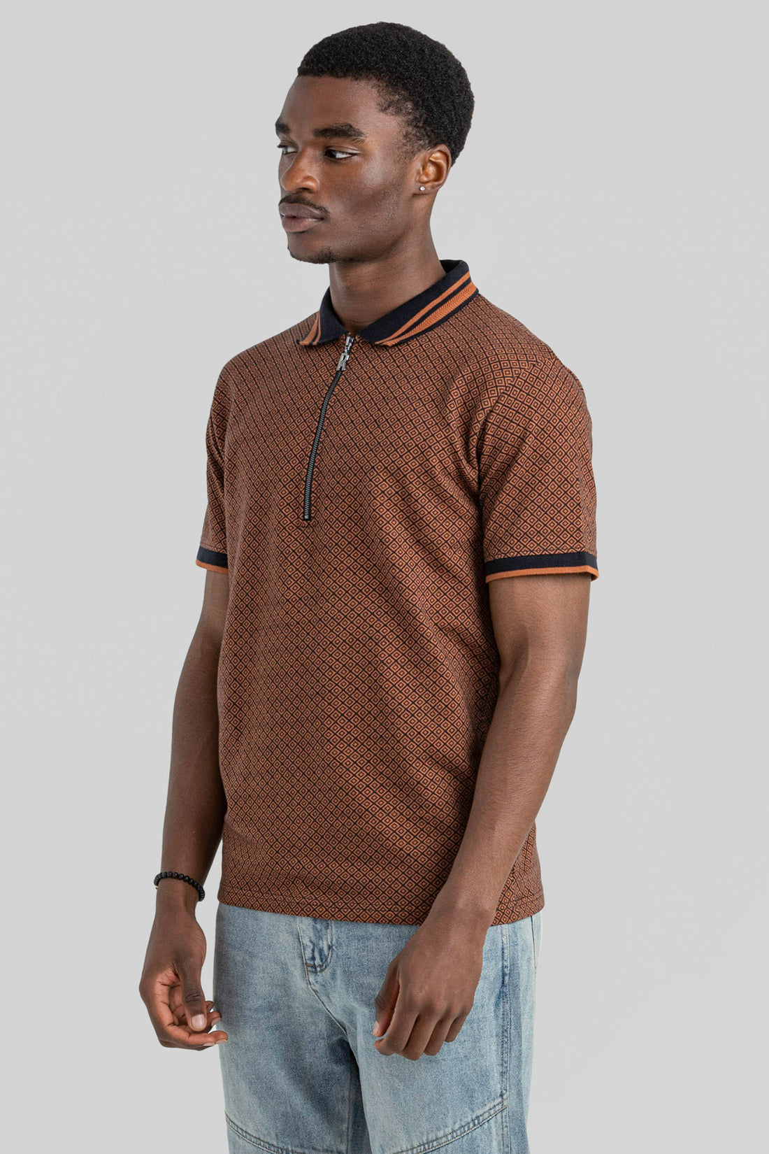 SLIM FIT QUATER ZIP JACQUARD POLO TSHIRT