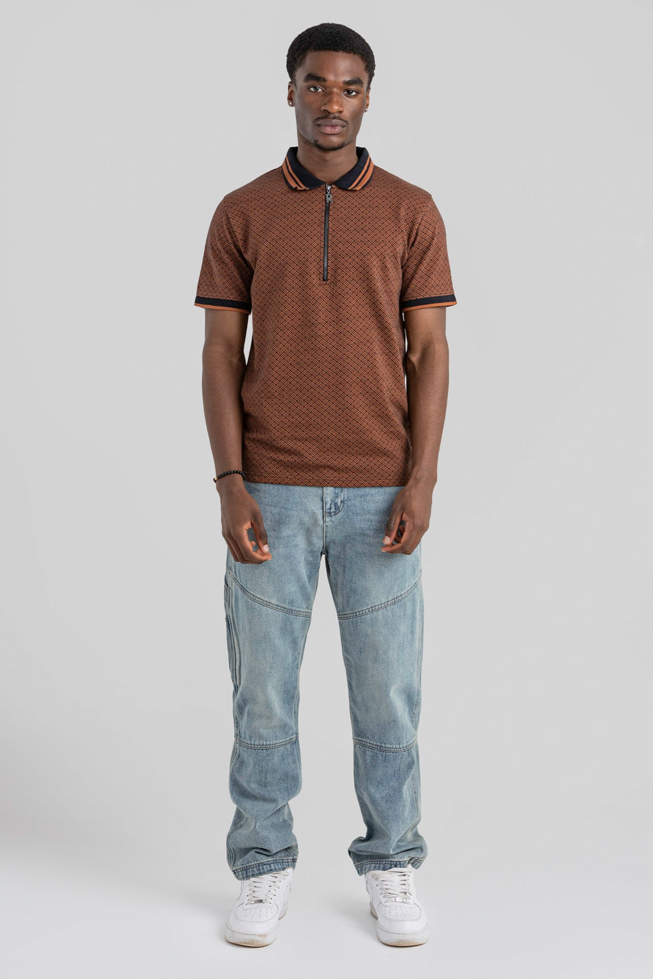 SLIM FIT QUATER ZIP JACQUARD POLO TSHIRT