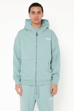 Oversized Cotton Zip Up Hoodie - Dusty Mint