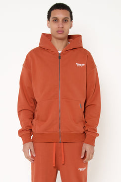 Oversized Cotton Zip Up Hoodie - Rusty Orange