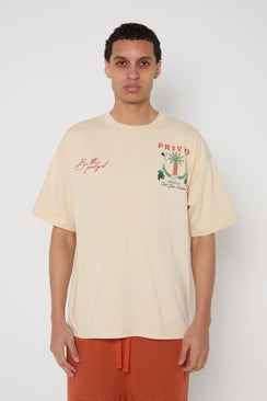 Relaxed Graphic Cotton T-Shirt - Beige