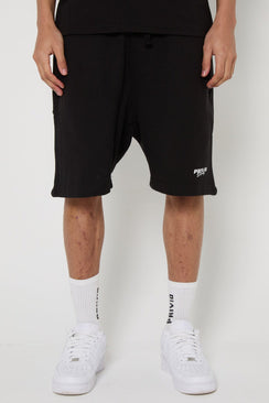Cotton Washed Drawstring Shorts - Black