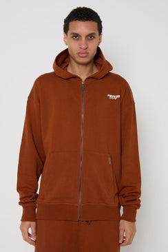 Oversized Cotton Zip Up Hoodie - Brown