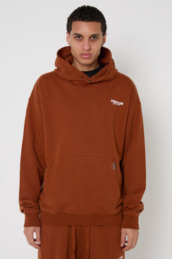 Oversized Washed Cotton Hoodie - Brown