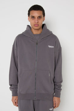 Oversized Cotton Zip Up Hoodie - Grey