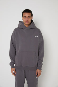 Oversized Washed Cotton Hoodie - Grey