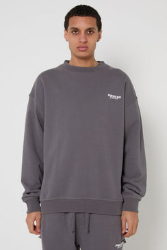 Oversized Washed Cotton Logo Sweatshirt - Grey