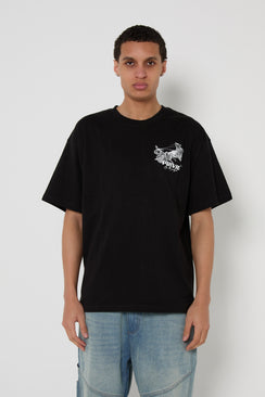Relaxed Graphic Cotton Warrior T-Shirt - Black