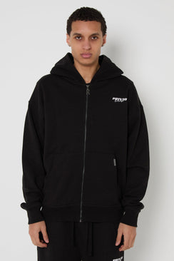 Oversized Cotton Zip Up Hoodie - Black