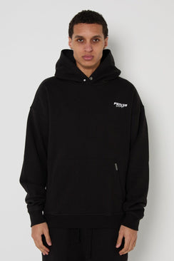 Oversized Washed Cotton Hoodie - Black