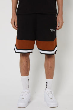 Cotton Washed Paneled Shorts - Black
