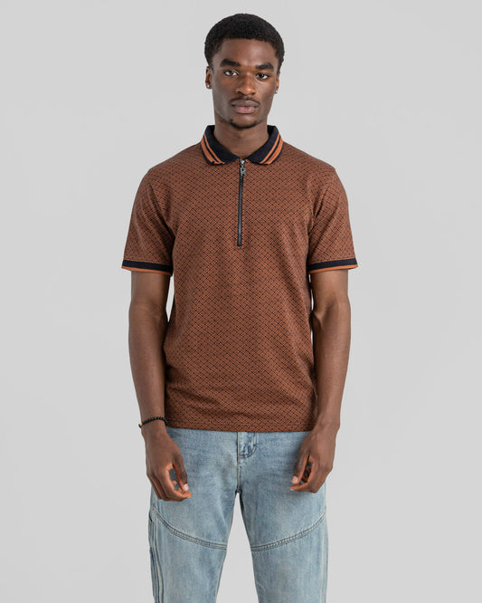 SLIM FIT QUATER ZIP JACQUARD POLO TSHIRT